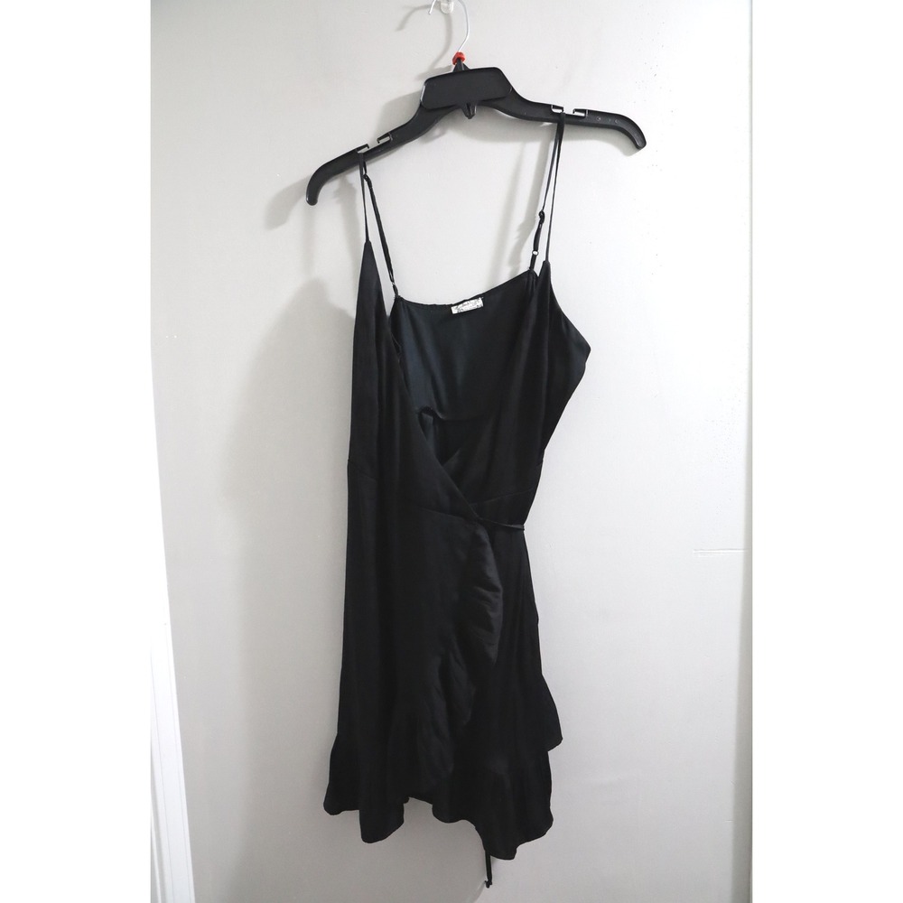 🔴Free People Intimately Black‎ Mini Dress Wrap Spaghetti Strap Ruffle Casual